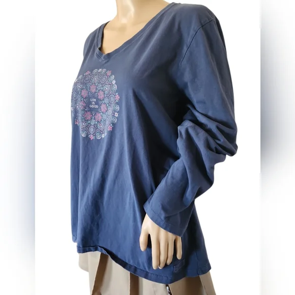Life Is Good Crusher Tee Long Sleeve Blue Pullover Floral Womens Size XXL - Picture 4 of 5